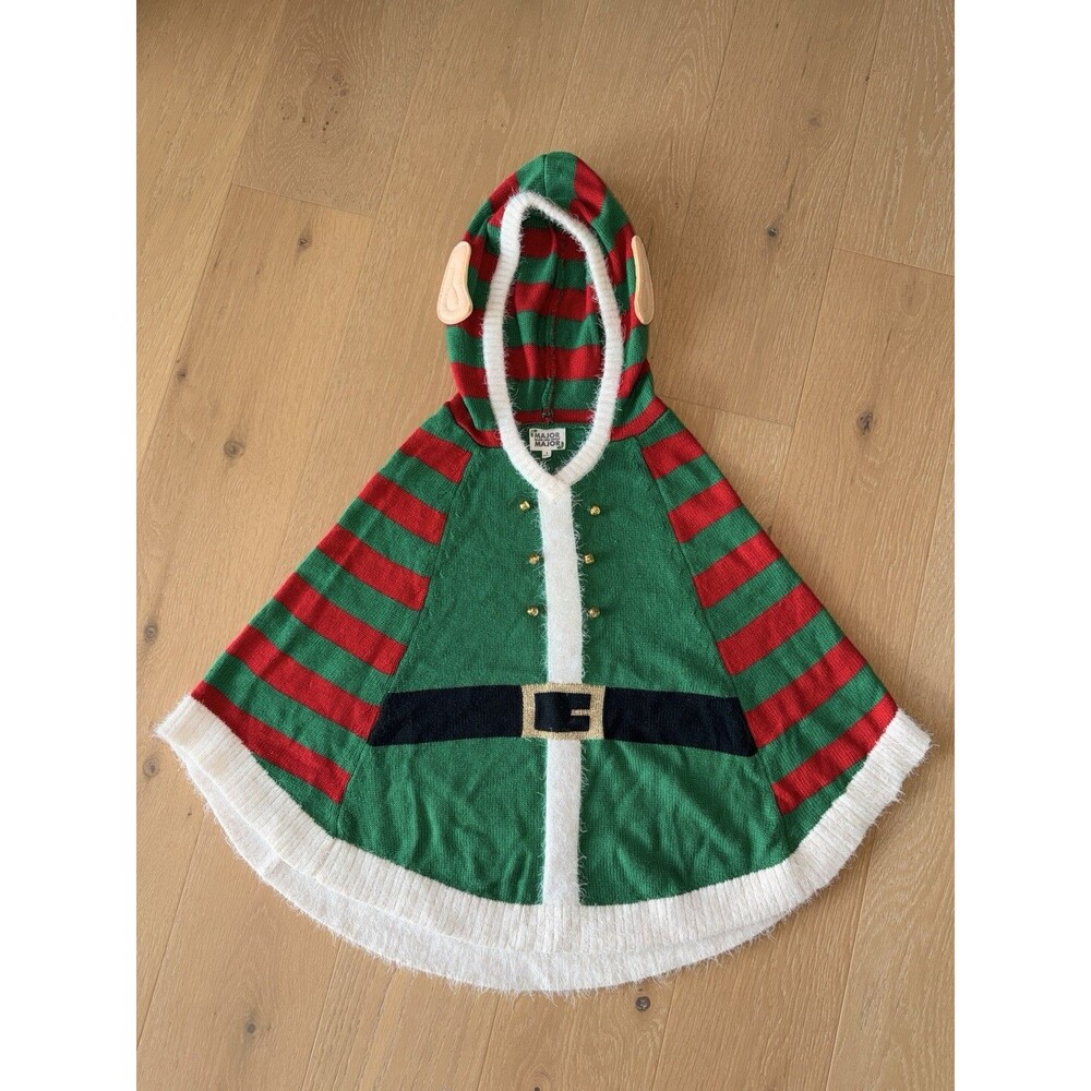 Christmas Elf Sweater Poncho Cape Ugly Sweater Party Holiday Top Women’s Small